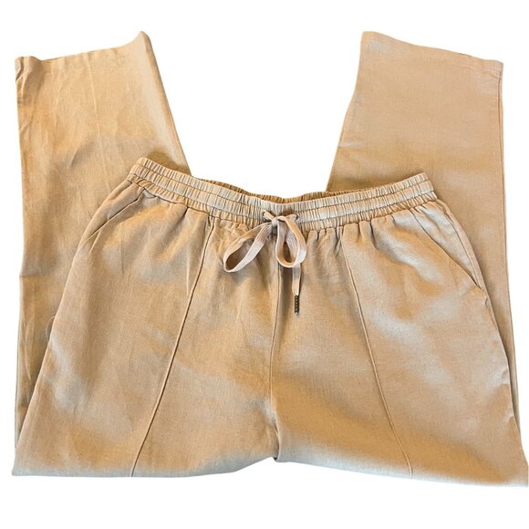 George Beige Wide Leg Elastic Waist Drawstring Linen Pants Size 34 - Picture 1 of 8